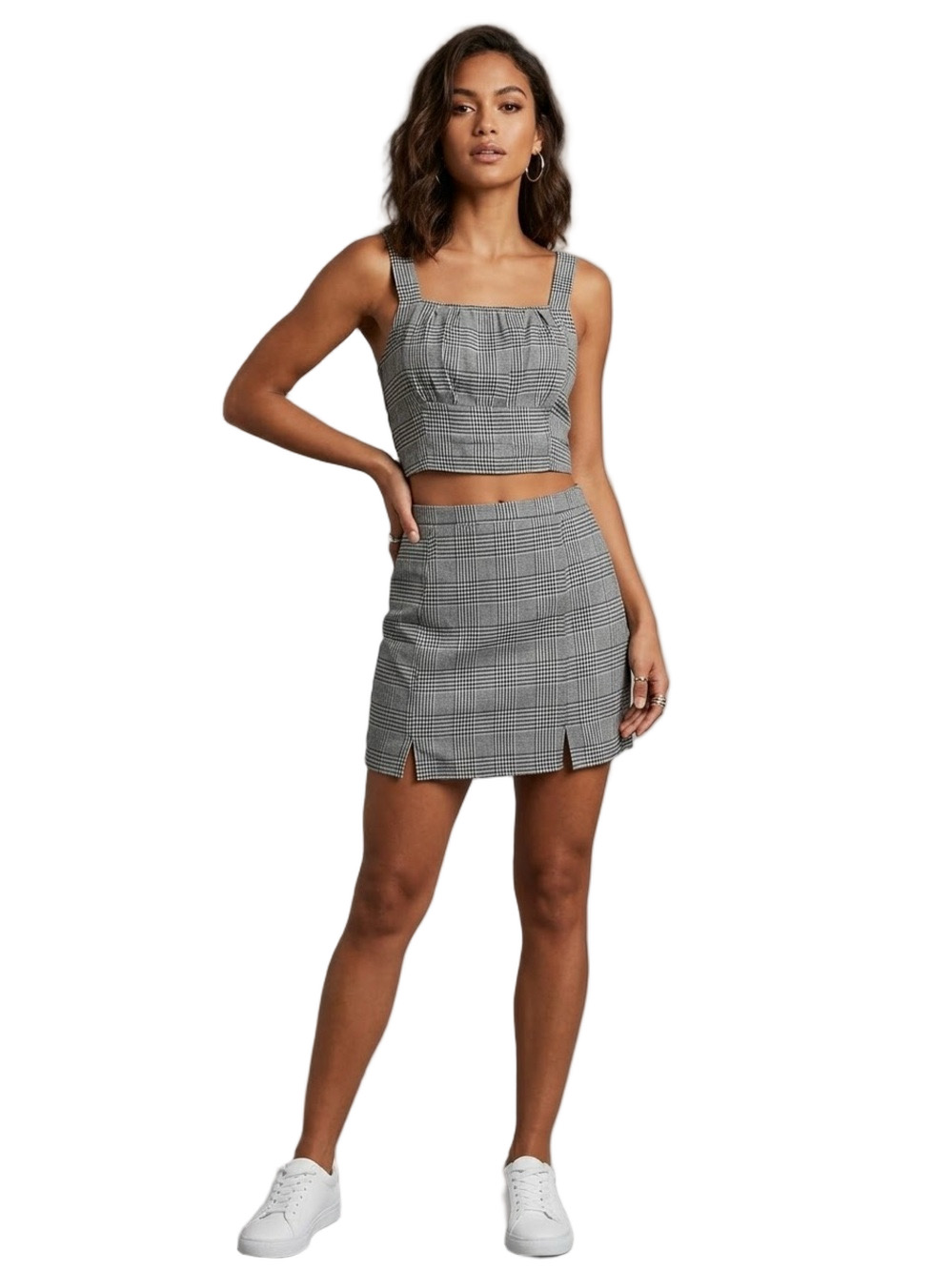 Japna Black White Gingham Crop Top Mini Skirt Set Size Medium